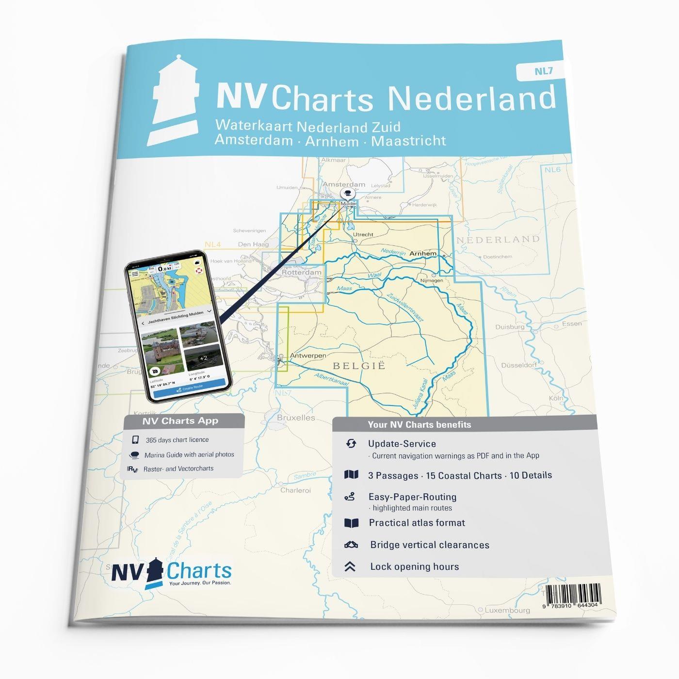 NV Charts Nederland NL7 - Waterkaart Nederland Zuid - Arnhem - Maastricht