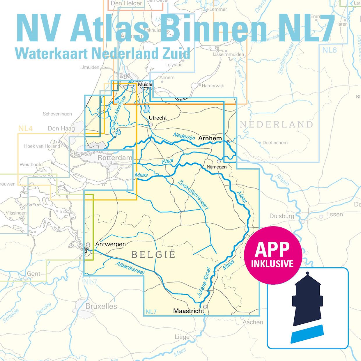 NV Charts Nederland NL7 - Waterkaart Nederland Zuid - Arnhem - Maastricht